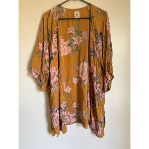 Billabong yellow floral open front cardigan kimono sz S/M  women’s beachy boho f